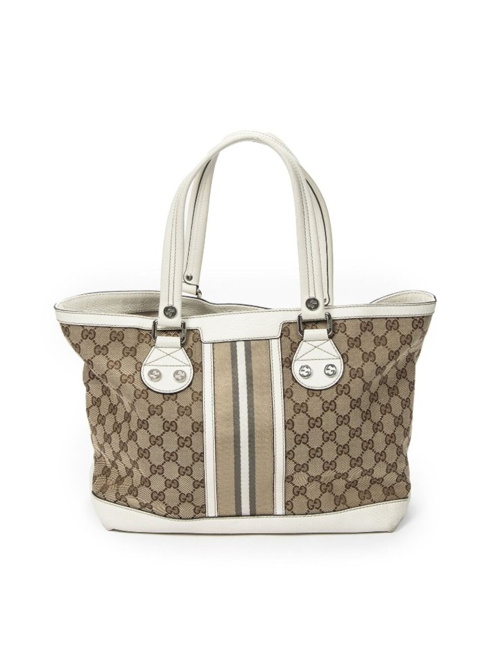 Gucci Medium Web Sunset Tote Bag Ivory Beige GG Canvas